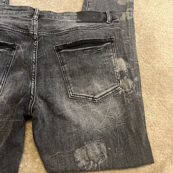 VALABASAS Jeans Men's Button Fly Stretch Skinny Distressed Black Size 38x30 - Picture 6 of 16